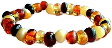 AMBERMILANAMulticolor Baltic Amber Bracelet/Round Baroque Beads/Adult Women/Anti-inflammatory/Anklet for Women/Certified Baltic Amber