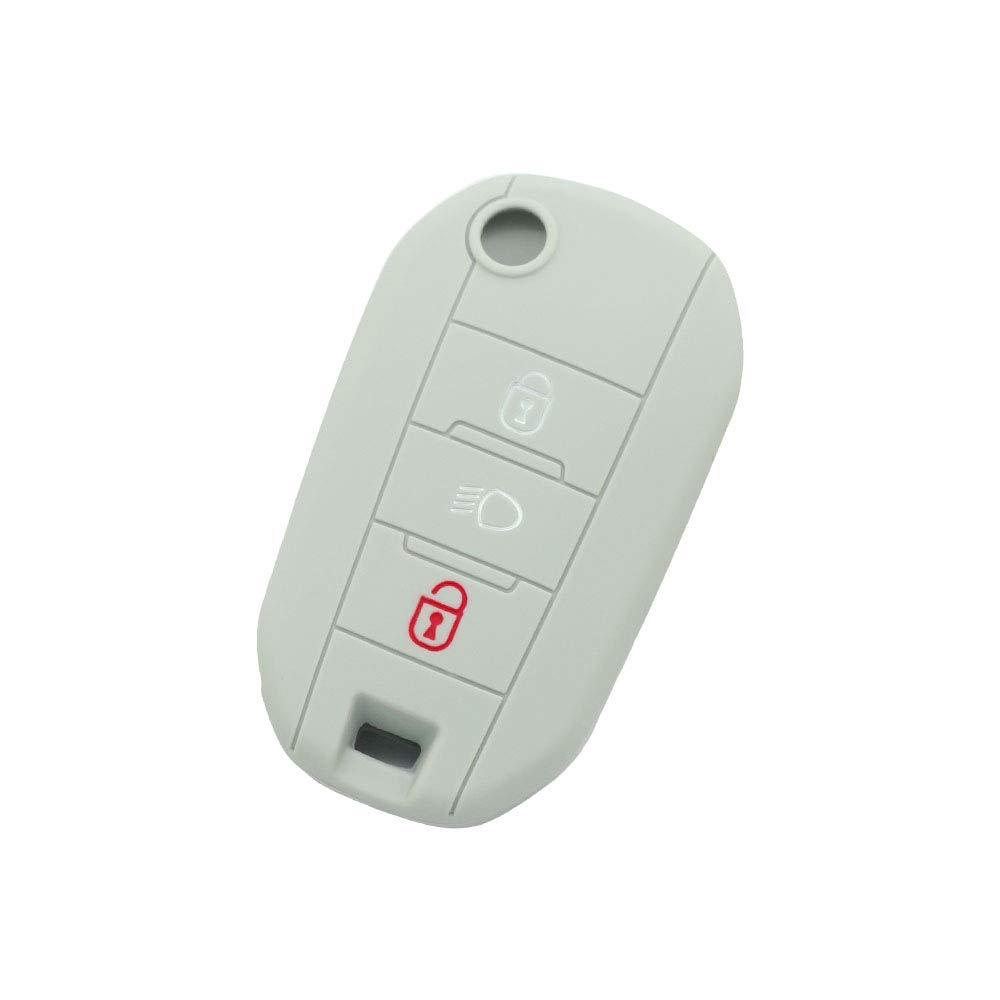 BROVACS Silicone Cover Protector Case Holder Skin Jacket Compatible with PEUGEOT CITROEN 3 Button Flip Remote Key Fob w/Light Symbol CV9306 Grey