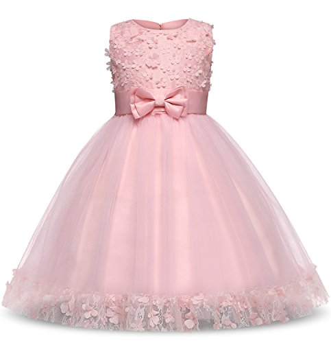 TTYAOVO Girl Princess Flower Bowknot Lace Baby Girls Wedding Christmas Party Dress Size 5-6 Years Pink