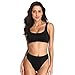 Dixperfect Two Pieces Bikini Sets Swimsuit Low Scoop Top High Waisted Cheeky Bottom (S, Black)