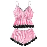 Tioland Fashion Girls Cute Lace Embroidered Silk Underwear and Shorts Pajama Set