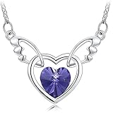 NEEMODA Women's Purple Crystal Heart Pendant Necklace White Gold Plated Angel Wings Fashion Jewelry