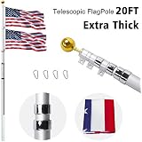 14 Gauge 20FT Telescoping Flag Pole Kit, Heavy Duty In Ground Telescopic Flag Poles with 3x5 American Flag, Outdoor Old Glory Flagpole Kits for Outside, Yard, Residential or Commercial
