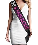 RhinestoneSash 50 & Fabulous Hot Pink Foil & Rhinestone Sash - 50th Birthday Decorations,Black(50 & Fab HP),One Size Fits Most