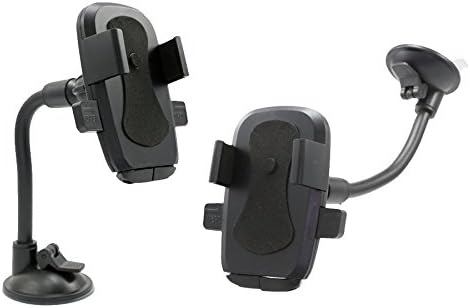 HQgear Cell Phone Holder for Car Universal Mount with Flexible Long Arm for Windshield and Dashboard Fits iPhone 7 6 6s Plus 5s 5c Samsung Galaxy S7 Edge S6 S5 LG G5 G4 One Plus 3 2 - Black HS09+C28