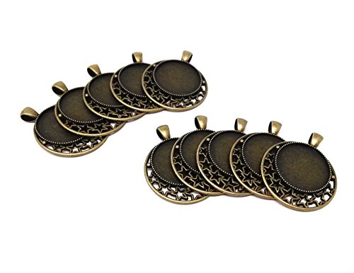 Honbay 10pcs Moon and Star Design Round Picture Frame Charm Pendants Trays Photo Making Accessory (Bronze)