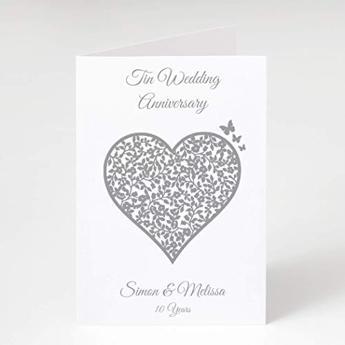 10th Tin Wedding Anniversary Personalised Card 10 Years Vintage Heart Amazon Co Uk Handmade