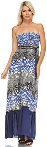 Marcelle Margaux Animal Print Strapless Smocked Maxi Dress w/Belt Small Blue 36