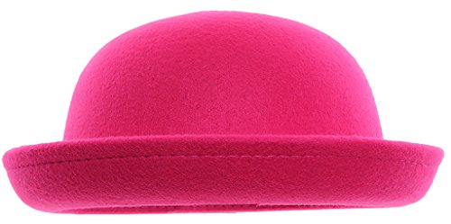 EOZY Girls Wool Felt Roll Brim Bowler Derby Hats Billycock Cloche 21" Rosy