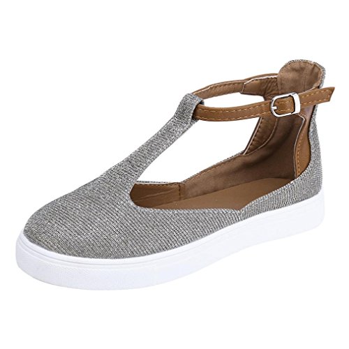 Women Vintage Flat Heel Buckle Strap Out Shoes Round Toe Platform Casual Shoes by Limsea