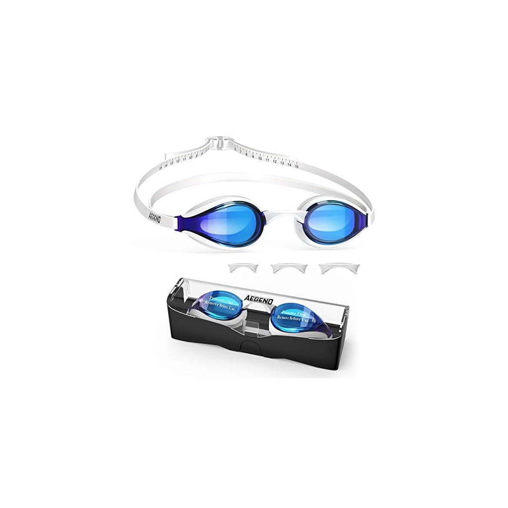 Aegend Swim Goggles, Swimming Goggles with 4 Sizes Nose Bridges UV