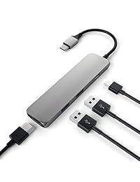 Satechi Delgado adaptador Multipuerto Tipo C con puerto de carga USB C de Aluminio, salida de video HDMI 4K y 2 puertos USB 3.0 para MacBook Pro 2016 2017, MacBook 2015 2016,  Chromebook 2016 y más, Gris (Space Grey)