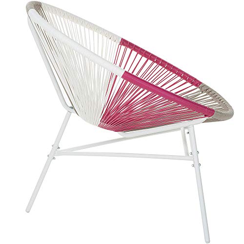 Beliani Gartenstuhl mexikanischer Stuhl weiß beige rosa Rattanstuhl Acapulco – Bild 6