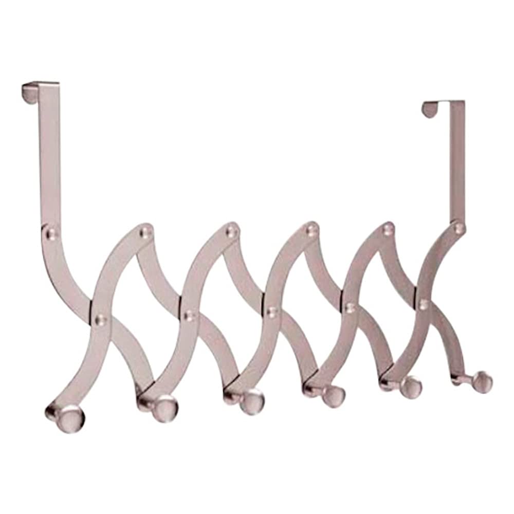 Merriway BH05970 Expanding Steel Concertina Style Over Door Hangers with Six Bright Chrome Hooks
