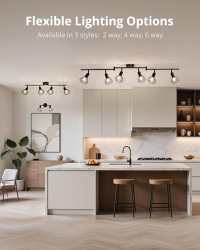 Gr4tec Spot Lights Ceiling 4 Way, Retro Kitchen Lights Ceiling E14, Black Ceiling Light Fittings, Adjustable Wire Cage Spotlights Bar for Hallway Bedroom Living Room, Bulb Not Included