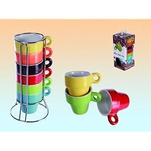 SalesFever Espresso Set 6 Tassen regenbogenfarbig im Ständer + Geschenkbox