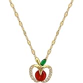 Izpack Hollow Apple Pendant Necklace Stainless Steel Dainty CZ Crystal Fruit Adjustable Necklaces Exquisite Christmas Eve Jewelry Gifts for Women Mother Chain 18inch