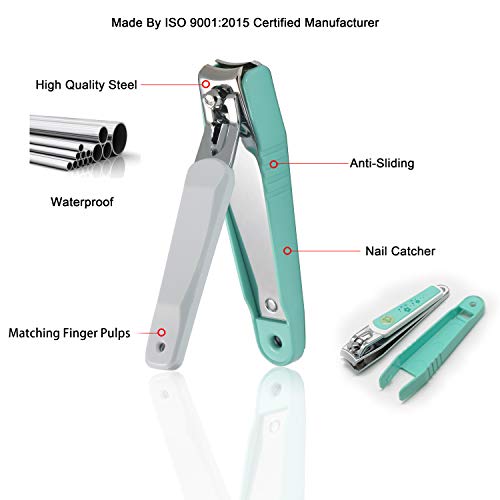 Premium Quality Nail Clipper Nail Cutter Nail Trimmer Set With Nail Catcher and Nail File - Anti-Splash Fingernail and Toenail Clippers (Green)
