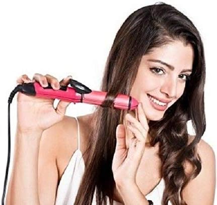 ZEBEX 2 in 1 Hair Curler For Women, Straightener And Curler For Women, Straightner For Hair Nova, (Pink)