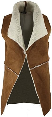 Illibox Womens Faux Sherling Sherpa Open Front Vest (SMALL, CAMEL)