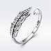 925 Sterling Silver Retro Feather Wings Adjustable Finger Ring for Women Jewelry Gift
