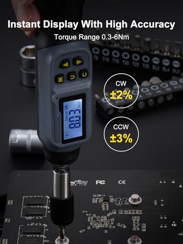 GROWNEER Digital Torque Screwdriver, 2.66-53.1 in-lbs/0.3-6 Nm, 1/4'' Drive Inch Pound Torque Screwdriver Electrician with Buzzer & LED Indicator, 27 in 1 Set