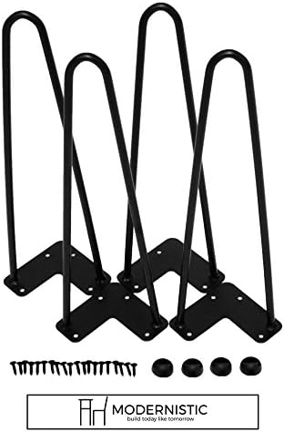 16" Satin Black Hairpin Legs (Set of 4 including Leg Protectors + Screws) for Coffee Table, Desk Furniture, and Bench