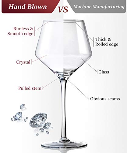 Crystal Red Wine Glasses,Hand Blown Burgundy Glasses-Finest Crystal,Light,Ultra-thin For Best Wine Tasting,16 OZ,Perfect Gifts For Valentine's Day, Christmas, Anniversary, Birthday, Set of 4