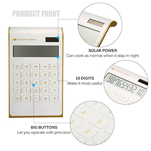 CAVEEN Calculator Ultra Thin Solar Power Calculator for Home Office Desktop Calculator Tilted LCD Display Business (White Basic) - Thumbnail 3