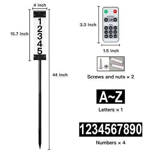 Solar Address Sign, MEIHONG 2 in 1 RGBW Address Plaque with Stakes Solar Powered House Numbers for Outside, Lighted House Numbers LED Waterproof Solar Address Numbers for Home Yard Street