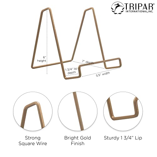 TRIPAR 6" Gold Painted Square Wire Easel Display Stand for Plates
