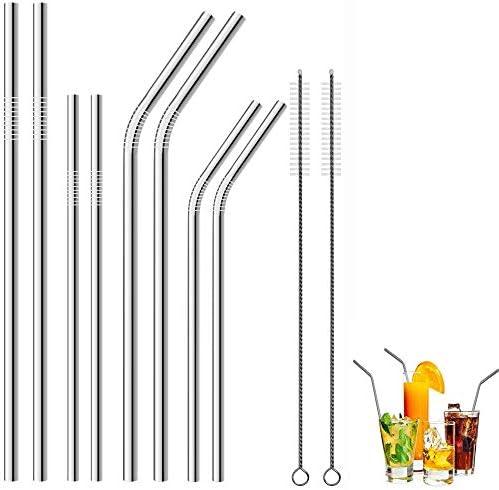 Metal Straws,HTLY SPR,Set of 8 for 30oz 20oz Tumblers Cups Mugs,Metal Drinking Straw with Cleaning Brush for 30 20 Ounce Yeti,Cocktail and Hot Drinks. (Silver)