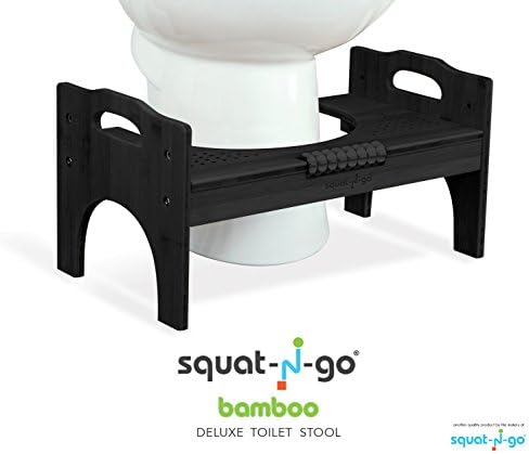 Squat N Go 7” Or 9” Adjustable Bamboo Luxury Squatting Toilet Stool with Built-in Foot Massager to Boost Blood Circulation - Black