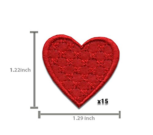 A-158, 15 Red Iron on Hearts Patches Embroidered Iron on Pieces AppliqueApprox.1.29 x 1.22 inches (3.2 x 3.1 cm)
