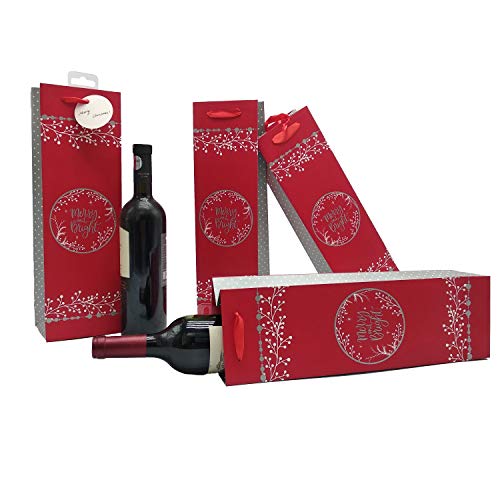 12 Pieces 1-Bottel Wine Carrier Bags, 4.7"×3.5"×15.4", Gift Bags and Party Bags with handles for Wine