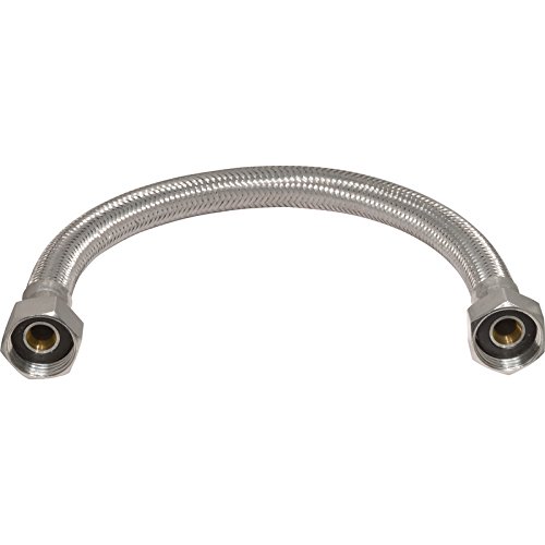 Flexible Tap Hose Connector Pack of 2 - Compression or Push Fit or Push Fit with isolating Valve 300mm Long (1/2"F x 3/4"F x 300mm Long)