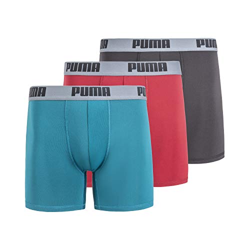 PUMA Men's 3 Pack Boxer Brief, Red/Grey/Teal, Large Pricepulse