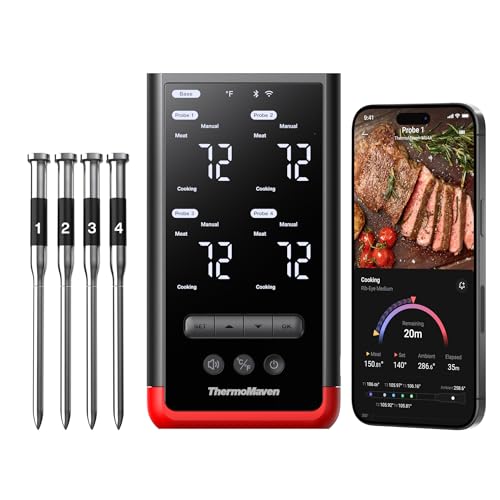 ThermoMaven P4 Fleischthermometer Kabellos mit APP, 4 Sonden, 6 Sensoren