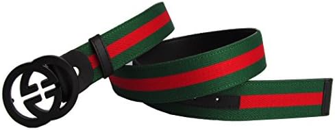 [PACDE]Western Contrast Color Canvas Leather Men Belt Gift With Jeans (38"-39", Green red black)