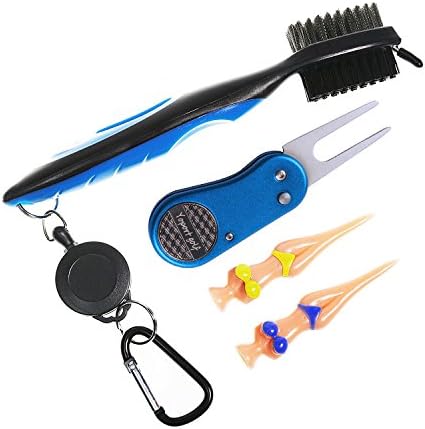Yoport Golf Club Brush and golf tee Set with Divot Tool, Ball Marker For Golf Gift, 2 Ft Retractable Zip-line Aluminum Carabiner, Lightweight, Ergonomic Design, Attaches Golf Bags