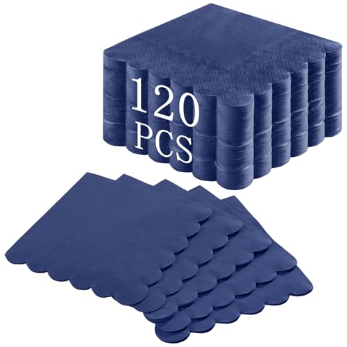 NatNarr 120 Stück marineblaue Servietten, gewellte blaue Abschlussfeier-Cocktailservietten, Einweg-Getränke-Dessert-Servietten für Bar, Geburtstag, Ba