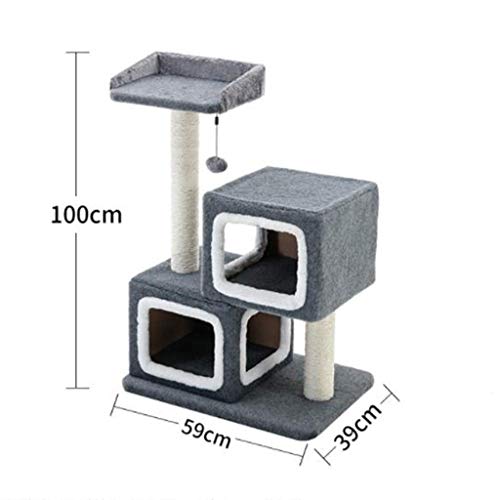 FTFDTMY-Double-Nest-Cat-Klettergerst-kleine-Sisal-Column-Jump-Platform-Kratzbaum-Haushaltsspielzeug-Cat-Scratch-Board-Yan-Farbe-Grau