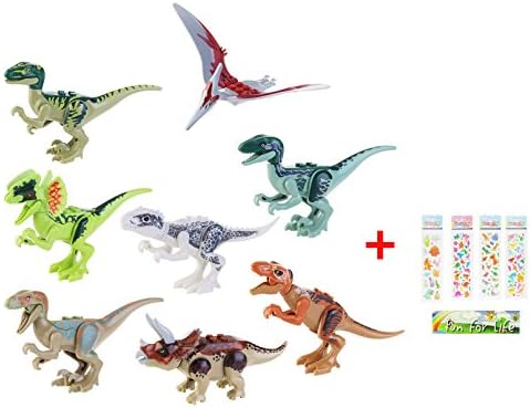 Fun for life 8 pcs Dinosaur figure set (Each dinosaur in seperate box} Toys Building Blocks Cartoon Movie Dinosaur Bricks Toy With 1 Random Dinosaur Sticker
