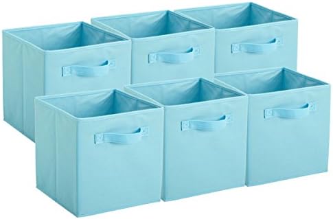 Foldable Storage Cube Basket Bin-6Pcs- Containers for Home Shelf Organizer Cloth Collapsible Box and Kids Toys Drawer (SkyBlue)