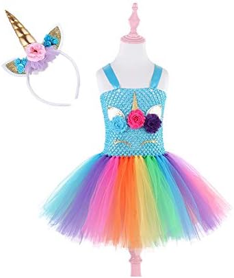 XXTAXN Girls Unicorn Costume Spaghetti Strap Tulle Tutu Dress with Headband