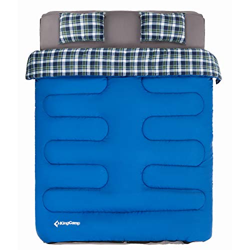 KingCamp 25F/-4C Double 3 Season Sleeping Bag 3-in-1 Spacious Airbed Fitted Cotton Bedding with Two Cotton Pillows (Airbed Not Included)