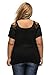 LittleLlittleSky Womens Black Floral Lace Yoke Cold Shoulder Pleated Plus Size Blouse Top ((US 18-20) XXL)