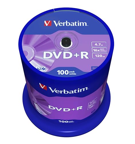 Verbatim DVD+R 4.7GB - 16-fache Brenngeschwindigkeit - hohe Lebensdauer - Kratzschutz - Matt Silber - 100 Stück Spindel