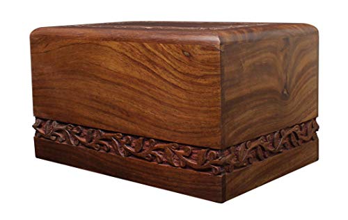 Hand Carved Rosewood Urn With Border Design - Medium (740030528692)