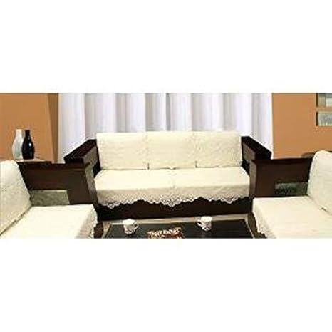 Kuber Industries 6 Piece Cotton 5 Seater Sofa Cover Set - Cream